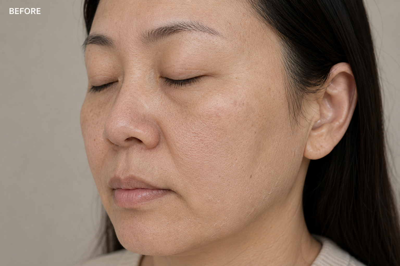 Dehydrated skin showing dullness and tightness — common in Malaysia due to air conditioning and UV exposure