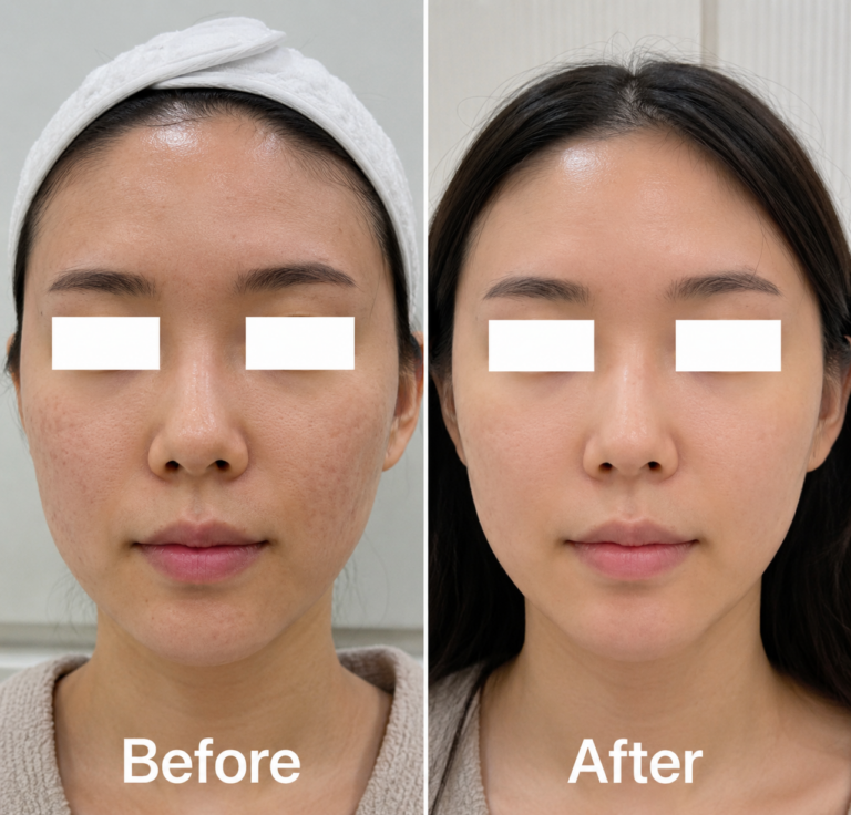 Rejuran facial before and after acne scar result at Casablanca Aesthetic KL