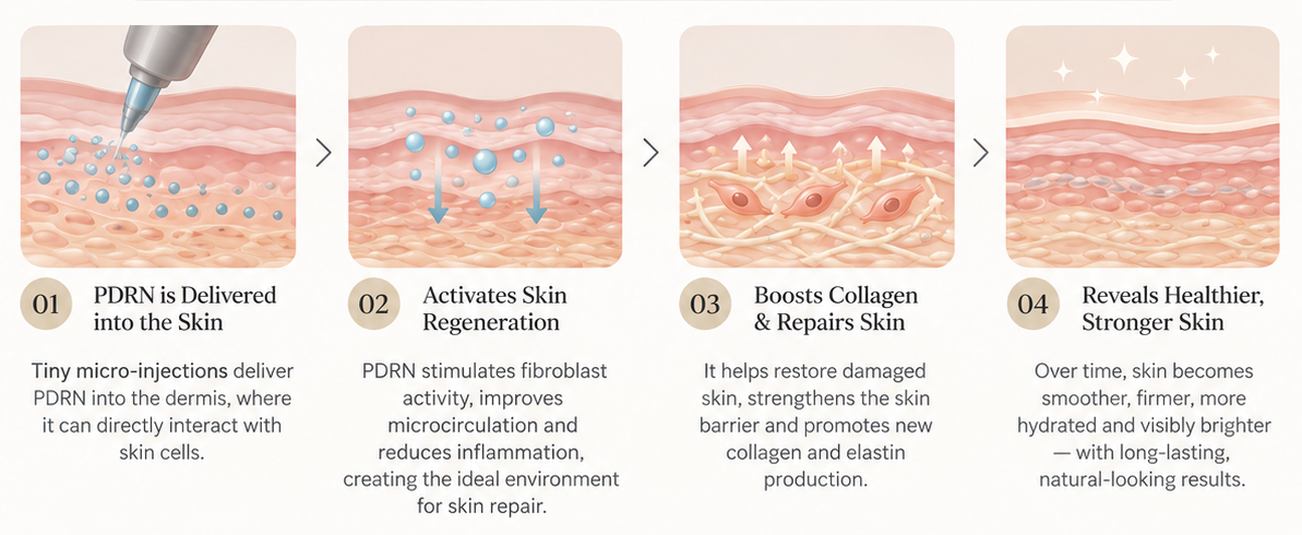 How Rejuran facial works, PDRN mechanism showing cellular regeneration at Casablanca Aesthetic