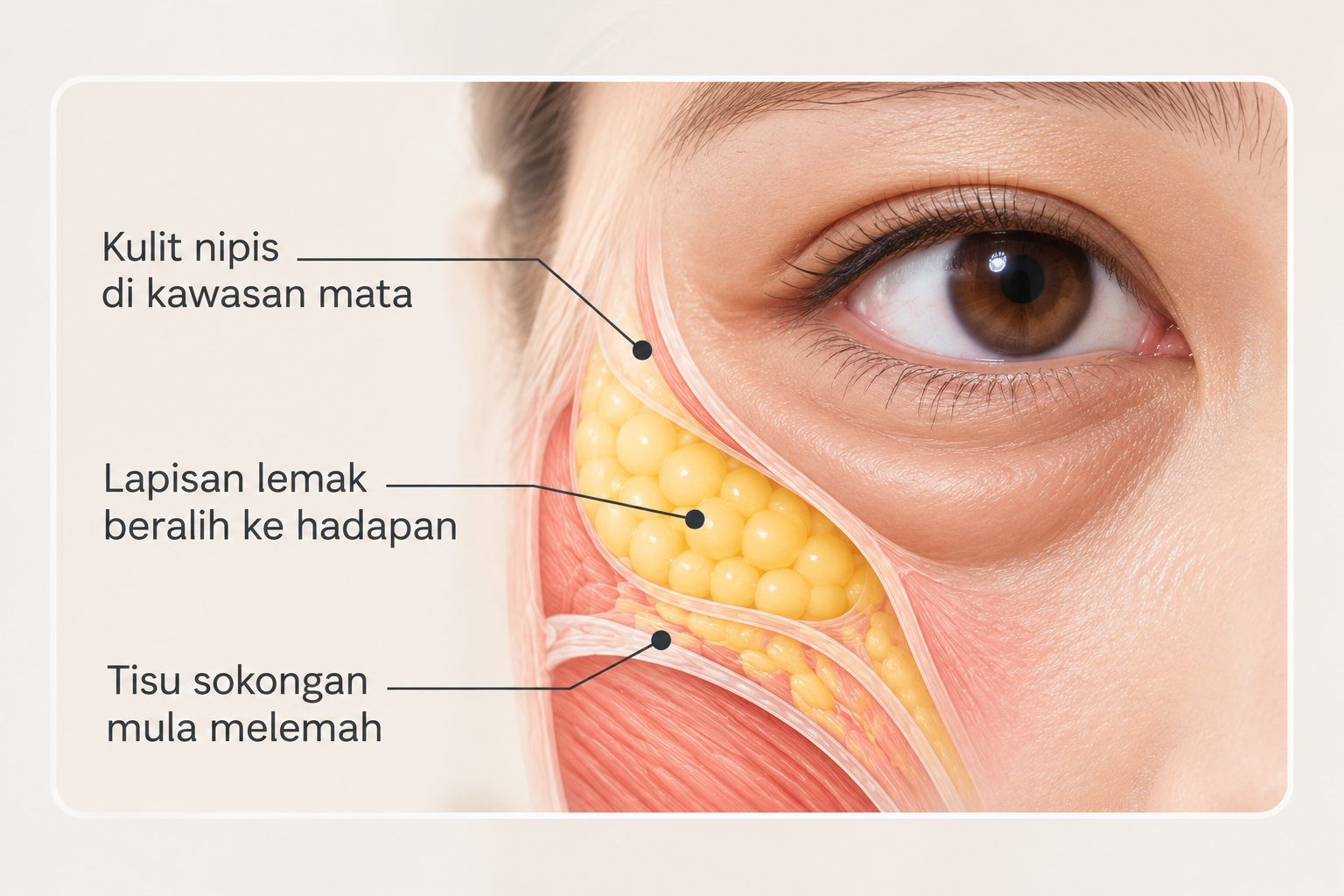 Kantung bawah mata - punca eyebag dan rawatan berkesan di Casablanca Aesthetic